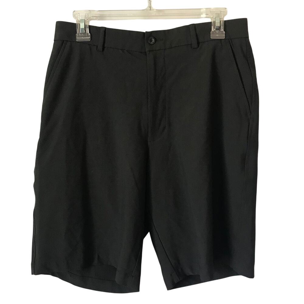 Tommy Armour Shorts 32 Mens Bermuda Black Zip Front and Back Pockets Belt Loops